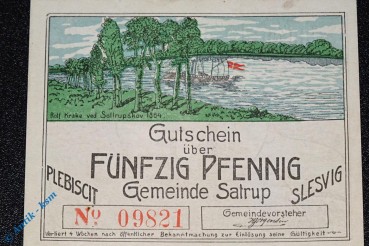 Notgeld Satrup , Schein über 50 Pfennig , Mehl Grabowski 1168.1 , dänisch Nordschleswig Seriennotgeld