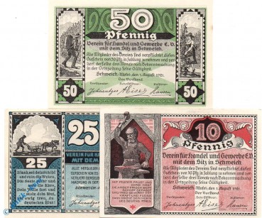 Notgeld Schweich , Set mit 3 Scheinen , Mehl Grabowski 1209.4 , von 1921 , Rheinland Pfalz Seriennotgeld