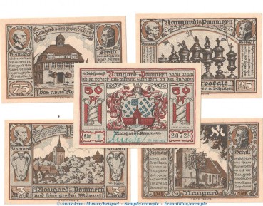 Notgeld Sparkasse Naugard 923.1.a , Set -grün gestempelt- in kfr. o.D. Pommern Seriennotgeld