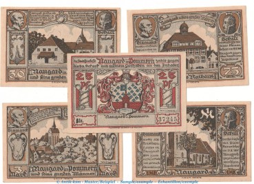 Notgeld Sparkasse Naugard 923.1.d , Set mit 5 Scheinen in kfr. o.D. Pommern Seriennotgeld