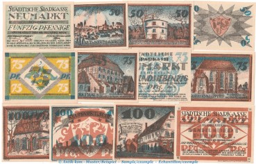 Notgeld Sparkasse Neumarkt 952.1 , Set mit 12 Scheinen in kfr. von 1921 , Schlesien Seriennotgeld