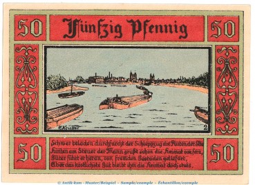 Notgeld Stadt Aken 8.3 , 50 Pfennig -WZ- Nr.2 in kfr. von 1921 , Sachsen Anhalt Seriennotgeld