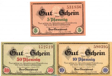 Notgeld Stadt Altenburg 0055.20.01-03 , Set mit 3 Scheinen in kfr. von 1917 , Sachsen Verkehrsausgabe