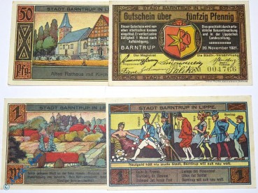 Notgeld Stadt Barntrup , Nordrhein Westfalen , kompletter Satz mit 4 Scheinen in kassenfrischer Erhaltung , Seriennotgeld , 66.1 , von 1921