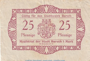 Notgeld Stadt Baruth , 25 Pfennig Schein in gbr. Tieste 0345.10.03 o.D. Brandenburg Verkehrsausgabe