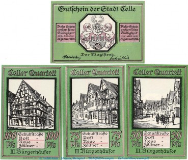 Notgeld Stadt Celle, 226.3 , Serie 3 Set mit 4 Scheinen in kfr. o.D. Niedersachsen Seriennotgeld