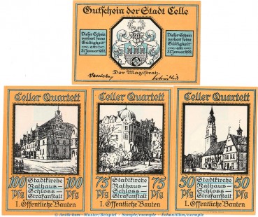 Notgeld Stadt Celle 226.4 , Bauten-Set mit 4 Scheinen in kfr. o.D. Niedersachsen Seriennotgeld