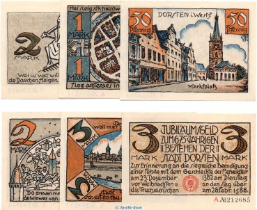 Notgeld Stadt Dorsten 282.1 , Set mit 6 Scheinen in kfr. o.D. Westfalen Seriennotgeld