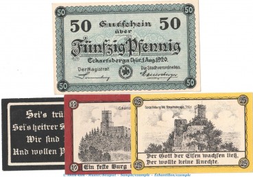 Notgeld Stadt Eckartsberga 305.1-3 , Set mit 4 Scheinen in kfr. von 1921 , Sachsen Anhalt Seriennotgeld