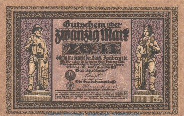 Freiberg , Notgeld 20 Mark -B,C- in kfr. Bühn 1753.3 , Sachsen 1918 Grossnotgeld