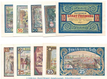 Freiburg , Notgeld Set mit 10 Scheinen in kfr. M-G 383... Schlesien 1921 Seriennotgeld