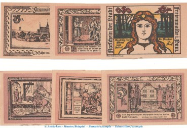 Notgeld Stadt Freienwalde 385.12 , Set mit 6 Scheinen in kfr. o.D. Pommern Seriennotgeld