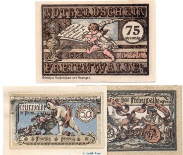 Notgeld Stadt Freienwalde 385.6.a-b , Set mit 3 Scheinen in kfr. von 1921 , Pommern Seriennotgeld