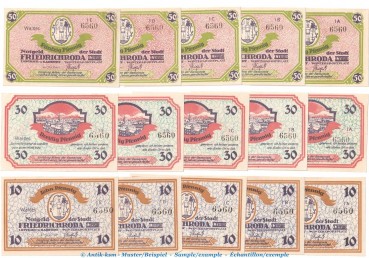 Notgeld Stadt Friedrichroda 393.1 , Set mit 15 Scheinen in kfr. o.D. Thüringen