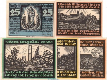 Notgeld Stadt Genthin 419.1 , Ortsbilder Set mit 5 Scheinen in kfr. von 1921 , Thüringen Seriennotgeld