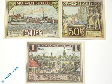 Notgeld Stadt Hamburg , Verein Hamburger Gastwirte , Set mit 3 Scheinen , Mehl Grabowski 559.1 , Hamburg Serien Notgeld