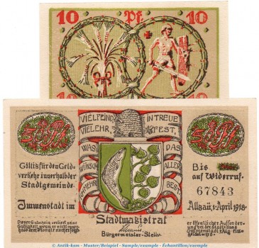 Notgeld Stadt Immenstadt 3200.10.20 bis 26 , Set mit 2 Scheinen in kfr. von 1918 , Bayern Verkehrsausgabe