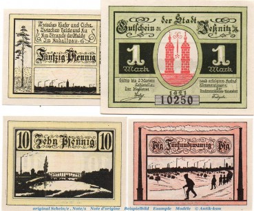 Notgeld Stadt Jessnitz 659.1 , Set mit 4 Scheinen in kfr. von 1921 , Sachsen Anhalt Seriennotgeld