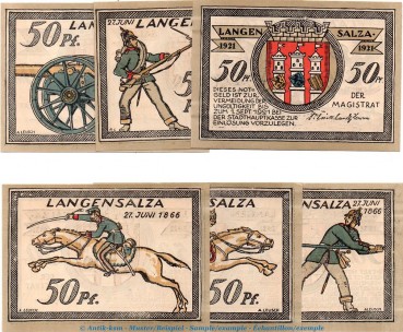 Notgeld Stadt Langensalza 770.3 , Set mit 6 Scheinen in kfr. o.D. Thüringen Seriennotgeld