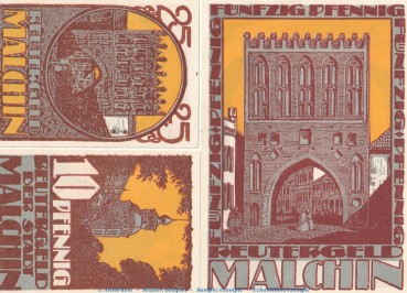 Notgeld Stadt Malchin 862.1 , Reutergeld Set mit 3 Scheinen in kfr. o.D. Mecklenburg Vorpommern Seriennotgeld