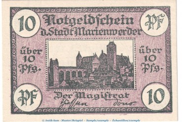 Notgeld Stadt Marienwerder , 10 Pfennig Schein in kfr. Tieste 4390.15.05 o.D. Westpreussen Verkehrsausgabe