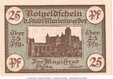 Notgeld Stadt Marienwerder , 25 Pfennig Schein in kfr. Tieste 4390.15.02 o.D. Westpreussen Verkehrsausgabe