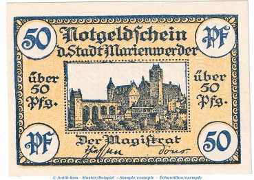 Notgeld Stadt Marienwerder , 50 Pfennig Schein in kfr. Tieste 4390.15.07 o.D. Westpreussen Verkehrsausgabe