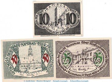 Notgeld Stadt Namslau , Set mit 3 Scheinen in kfr. Tieste 4755.10.01-03 von 1920 , Schlesien Verkehrsausgabe