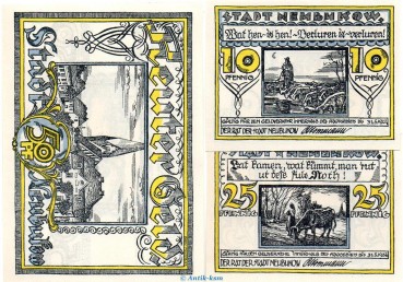 Notgeld Stadt Neubukow 936.1 , Reutergeld Set mit 3 Scheinen in kfr. o.D. Mecklenburg Vorpommern Seriennotgeld