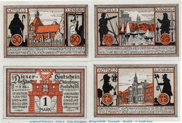 Notgeld Stadt Oldenburg 1015.4 , Set mit 4 Scheinen in kfr. o.D. , Schleswig Holstein Seriennotgeld