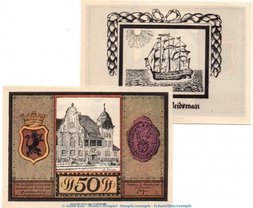 Notgeld Stadt Papenburg 1044.2 , Schiffe-Set mit 2 Scheinen in kfr. von 1921 , Niedersachsen Seriennotgeld