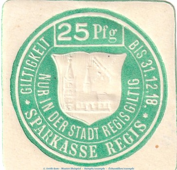 Notgeld Stadt Regis , 25 Pfennig Schein in kfr. Tieste 5965.05.16 o.D. Sachsen Verkehrsausgabe