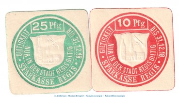 Notgeld Stadt Regis , Set mit 2 Scheinen in kfr. Tieste 5965.05.15-16 o.D. Sachsen Verkehrsausgabe