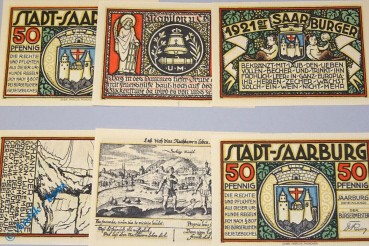 Notgeld Stadt Saarburg , Rheinland Pfalz , vollständiger Satz mit 6 Scheinen in kassenfrischer Erhaltung , Seriennotgeld , 1156.1 , von 1922