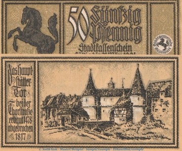 Notgeld Stadt Stuttgart 1289.2 , 50 Pfennig Schein -J- in kfr. von 1922 ,  Württemberg Seriennotgeld