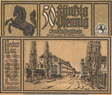 Notgeld Stadt Stuttgart 1289.2 , 50 Pfennig Schein O in kfr. von 1922 , Württemberg Seriennotgeld