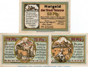 Notgeld Stadt Teterow 1316.2.a , Set mit 3 Scheinen in kfr. o.D. , Mecklenburg Vorpommern Seriennotgeld