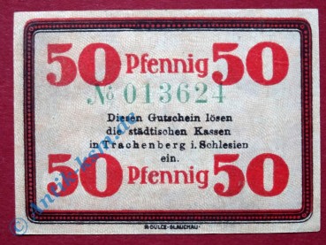 Notgeld Trachenberg , Einzelschein über 50 Pfennig , Tieste 7390.06 , von 1919 , Schlesien Verkehrsausgabe