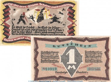 Notgeld vereinigte Theater Bremen 181.1 , Set mit 2 Scheinen in kfr. o.D. Bremen Seriennotgeld