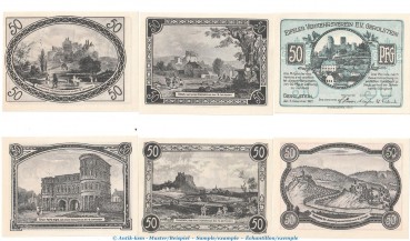 Notgeld Verkehrsverein Gerolstein 424.1 , Set mit 6 Scheinen in kfr. von 1921 , Rheinland Seriennotgeld