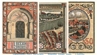 Notgeld Verwaltung Ykernburg Eckernförde 307.1-2 , Set mit 3 Scheinen in kfr. von 1921 , Schleswig Holstein Seriennotgeld