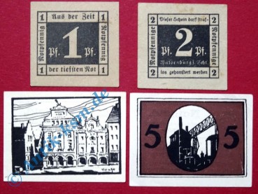 Waldenburg , Notgeld Set mit 4 Scheinen in kfr. Tieste 7660.205-216 , Schlesien o.D. Verkehrsausgabe