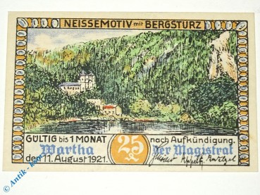 Notgeld Wartha , Bardo , 25 Pfennig Schein Nr 3 , Mehl Grabowski 1381.2 , von 1921 , Schlesien Serien Notgeld