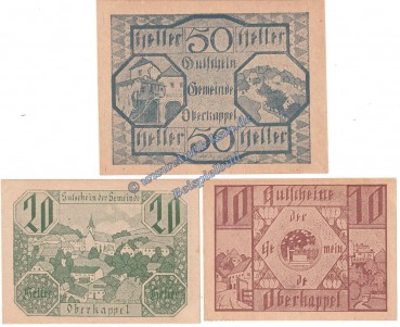 Oberkappel , Notgeld Set mit 3 Scheinen in kfr. K-K 684.I.a-b , Oberösterreich o.D.