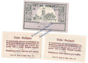 Ort i. Innkreis , Notgeld Set mit 3 Scheinen in kfr. K-K 711.b , Oberösterreich o.D.