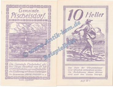 Pischelsdorf , Notgeld 10 Heller Schein in kfr. K-K S752.IV Notgeld 1920 Oberösterreich