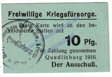 Quedlinburg , Kriegsfürsorge Notgeld 50 Pfennig in kfr. Tieste 5835.05.20 , Sachsen 1916 Verkehrsausgabe