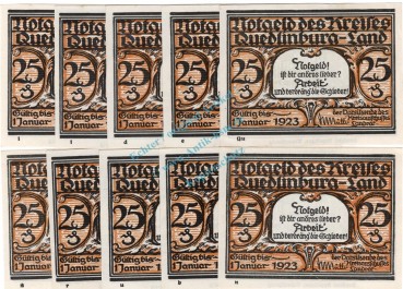 Quedlinburg , Notgeld Set -10 x 25 Pf. Alle Buchst.- unc-kfr. M-G 1089.1.b , Sachsen Anhalt o.D. Seriennotgeld