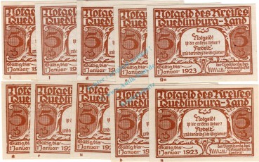 Quedlinburg , Notgeld Set -10 x 5 Pf. Alle Buchst.- unc-kfr. M-G 1089.1 , Sachsen Anhalt o.D. Seriennotgeld