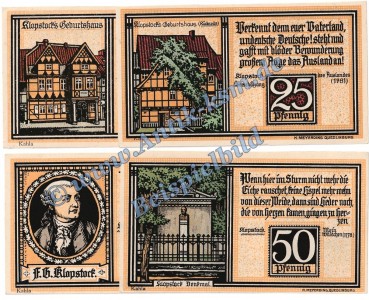 Quedlinburg , Notgeld Set mit 4 Scheinen -KAHLA- in kfr. M-G 1087.2 Seriennotgeld 1921 Sachsen Anhalt